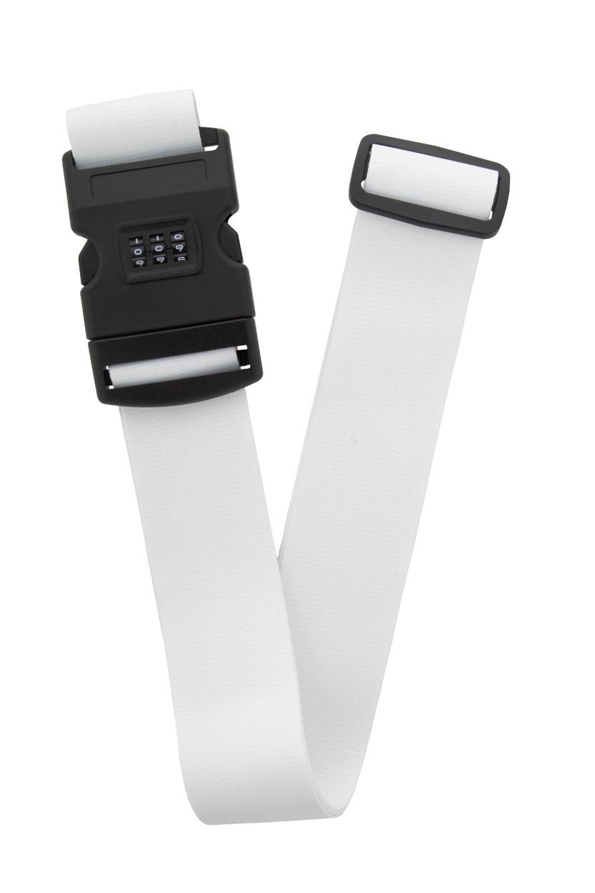 Ceinture à bagages en polyester | 158cm | Serrure à combinaison à 3 chiffres | Graphisme imprimé | Blanc