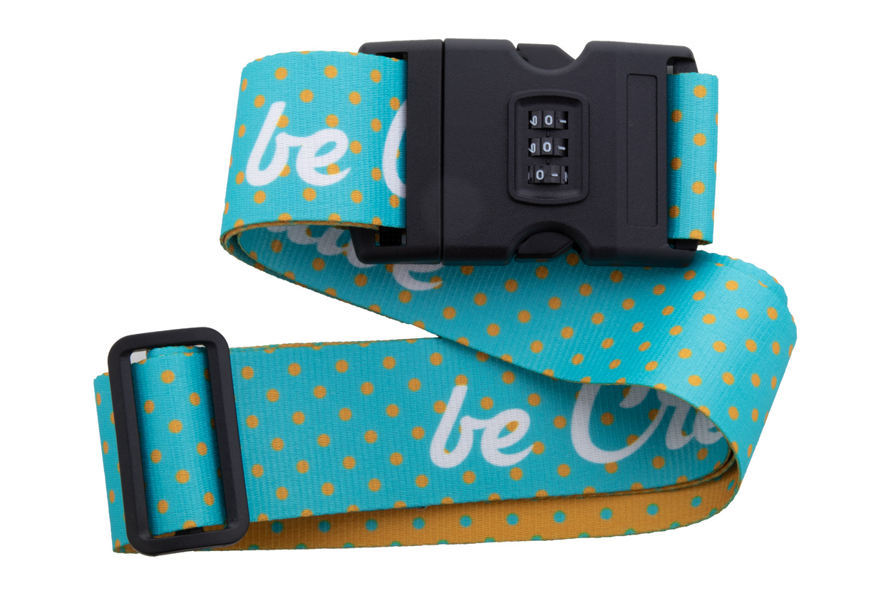 Ceinture à bagages en polyester | 158cm | Serrure à combinaison à 3 chiffres | Graphisme imprimé | Blanc