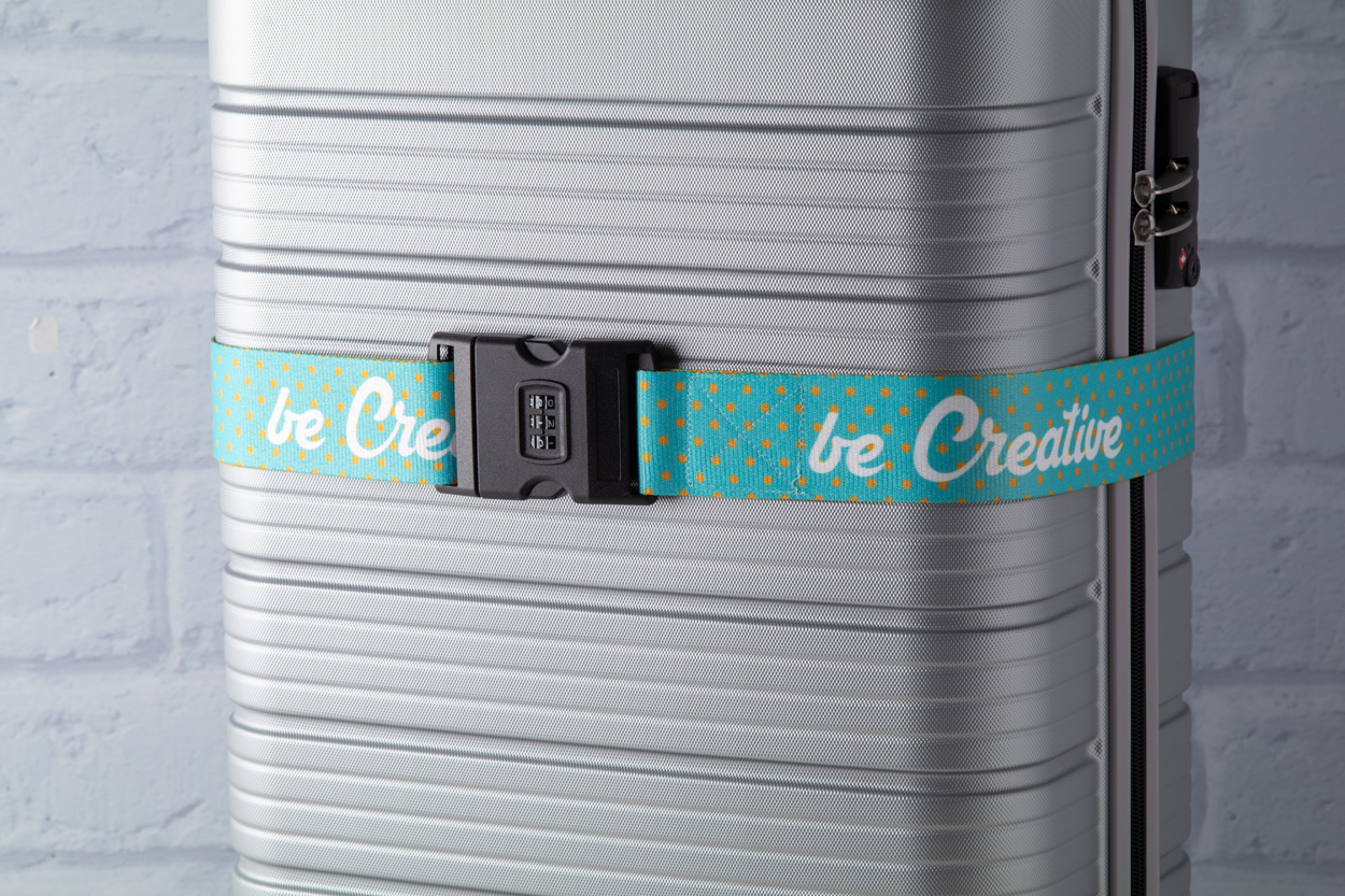Ceinture à bagages en polyester | 158cm | Serrure à combinaison à 3 chiffres | Graphisme imprimé | Blanc