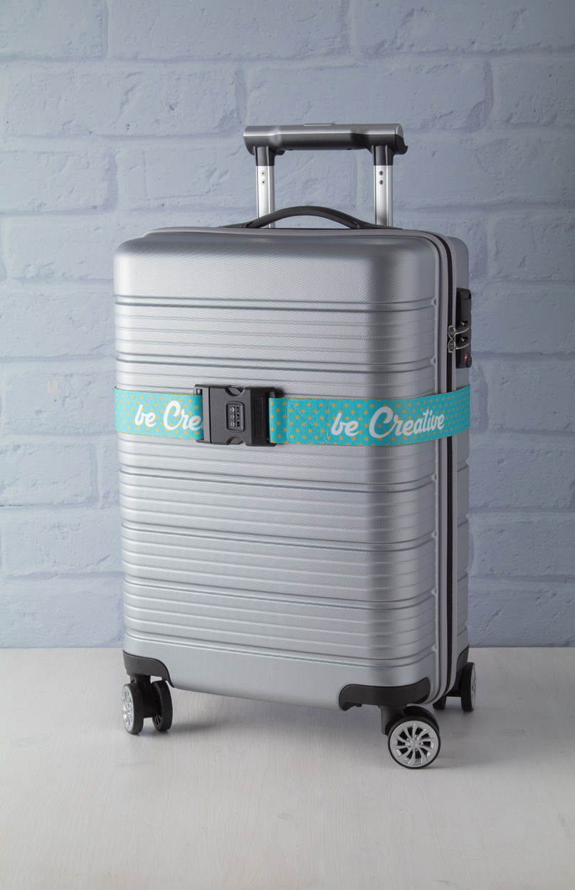 Ceinture à bagages en polyester | 158cm | Serrure à combinaison à 3 chiffres | Graphisme imprimé | Blanc