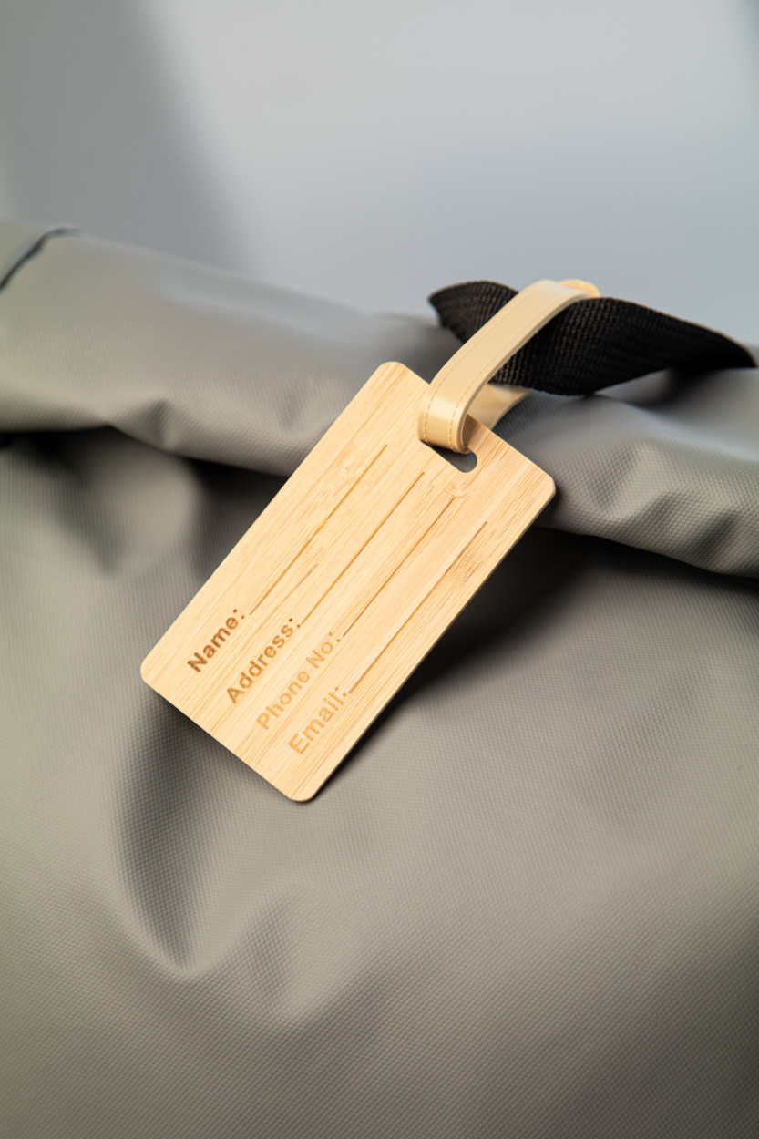 Luggage tag | Bamboo | 150×50×3 mm | Incl strap and buckle | Natural