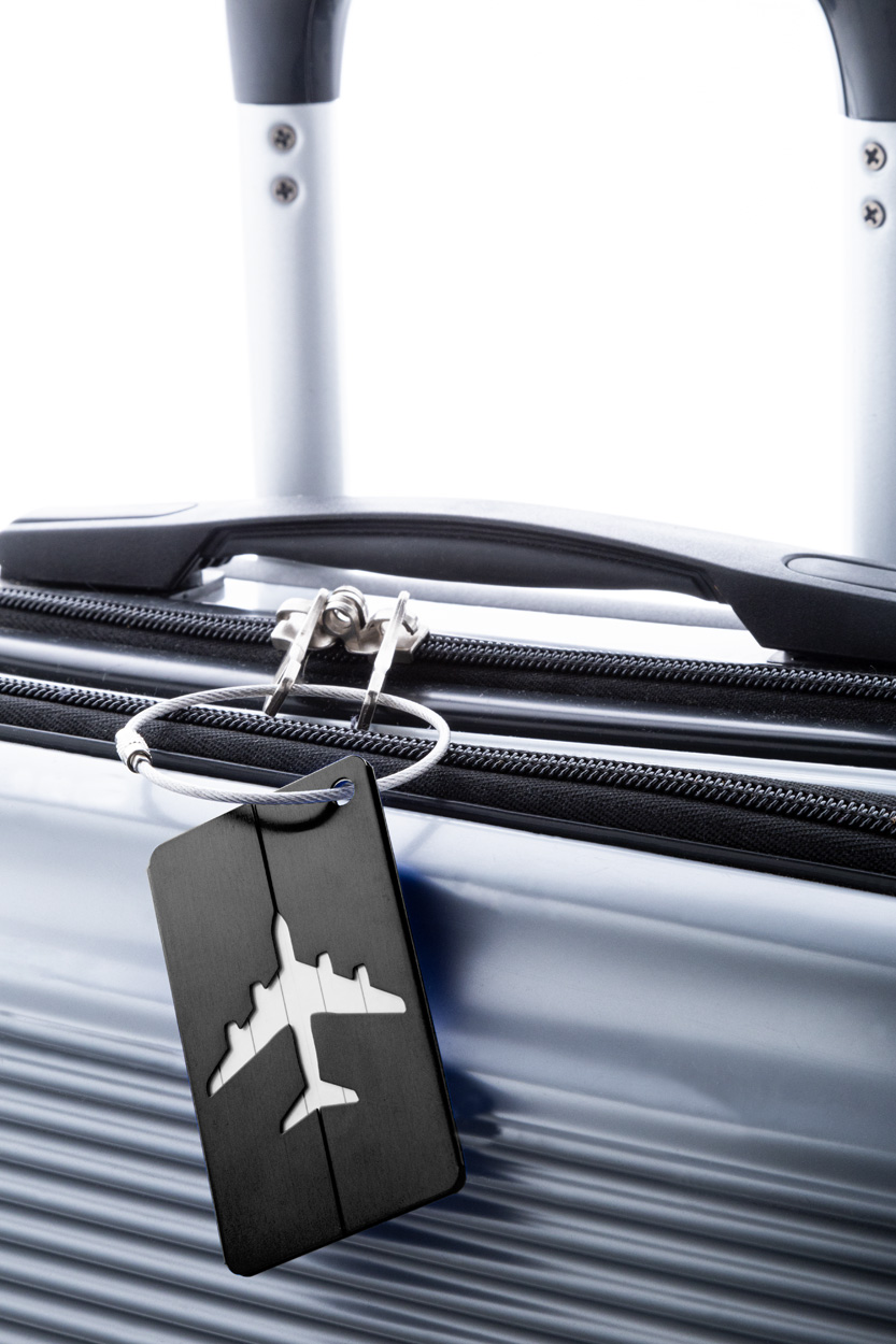 Etiqueta para equipaje | Aluminio | Con motivo de avión y cuerda | Black