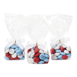 Custom printed M&Ms with company branding in branded bag
