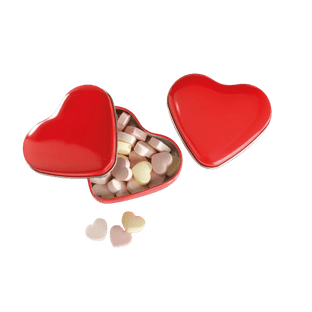 Personalised mints in heart-shaped candy jar with logo