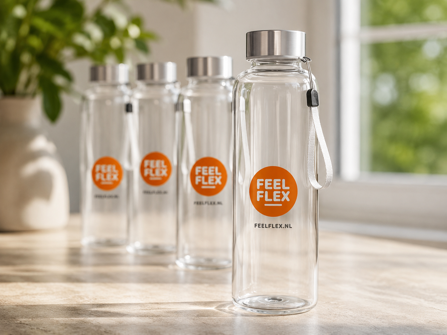 Bedrukte waterflessen voor Feel Flex BV
