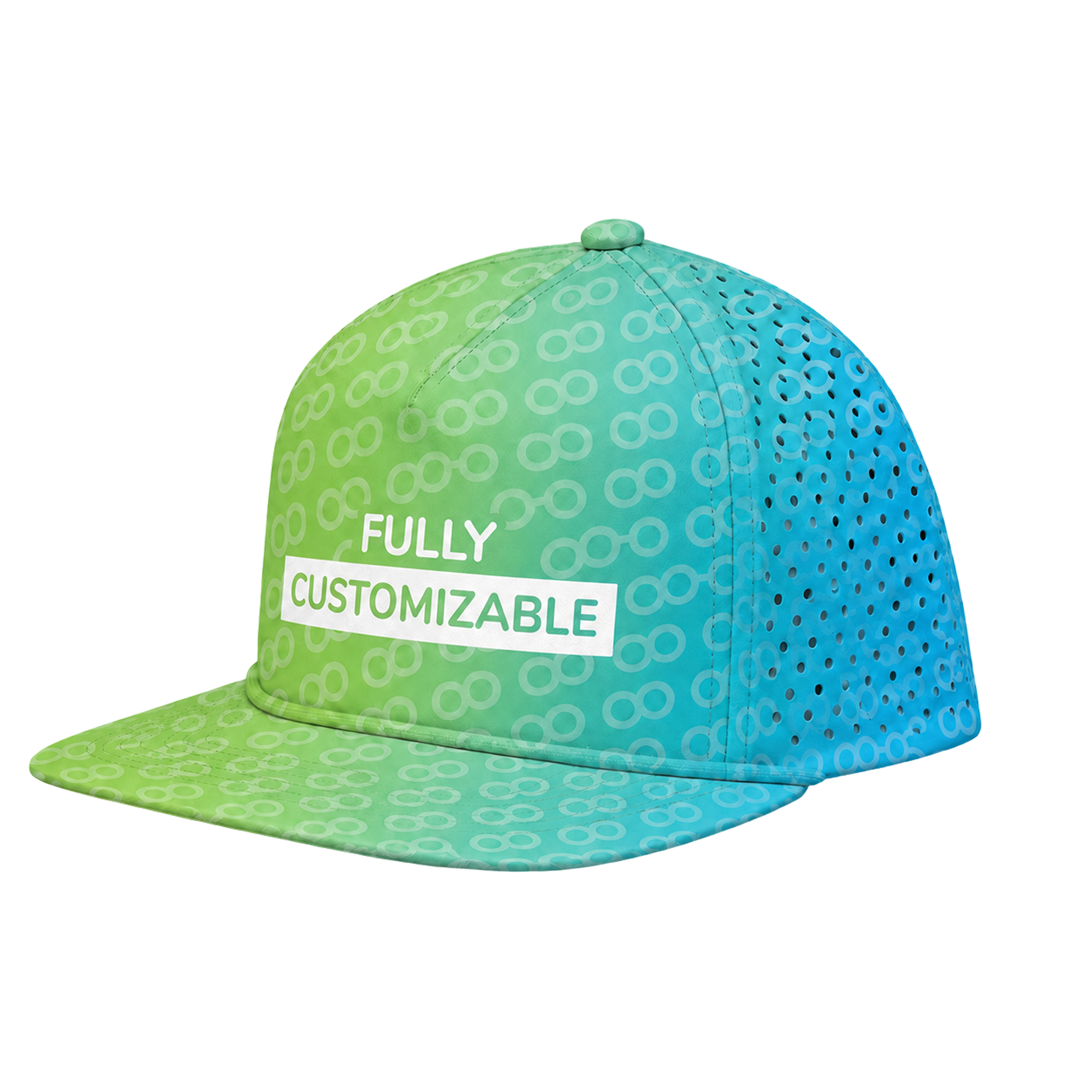 Cap met platte klep | Pongee 130 g/m² | Geperforeerde mesh achterkant | Verstelbare band | Optioneel contrastkoord