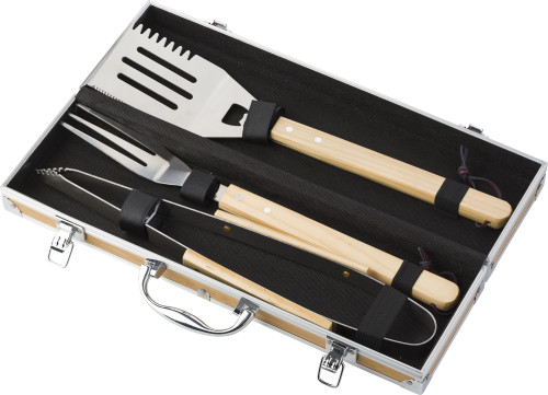 3-piece barbecue set | Bamboo | Aluminium case | brown 3-piece barbecue set | Bamboo | Aluminium case | brown
