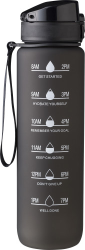 Water bottle | rPET | 1L | With hydration markers & wristband | black Water bottle | rPET | 1L | With hydration markers & wristband | black