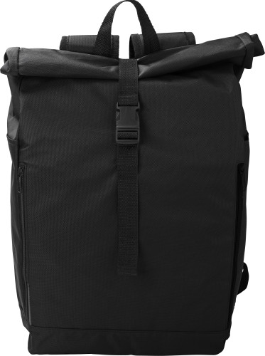 Rolltop backpack | 600D RPET | 31 x 15 x 45 cm | Zippered pockets on sides | black