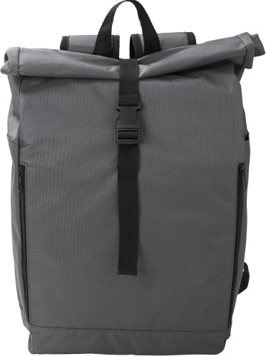 Rolltop-Rucksack | 600D rPET | 31 x 15 x 45 cm | Reißverschlusstaschen an den Seiten | Schwarz Rolltop-Rucksack | 600D rPET | 31 x 15 x 45 cm | Reißverschlusstaschen an den Seiten | Schwarz