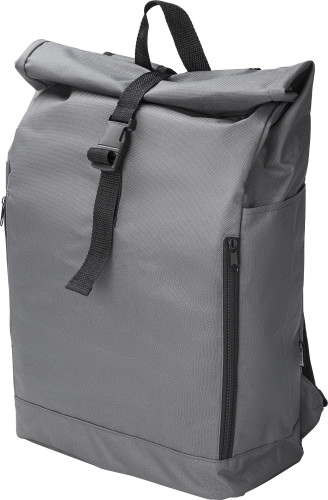 Rolltop-Rucksack | 600D rPET | 31 x 15 x 45 cm | Reißverschlusstaschen an den Seiten | Schwarz Rolltop-Rucksack | 600D rPET | 31 x 15 x 45 cm | Reißverschlusstaschen an den Seiten | Schwarz