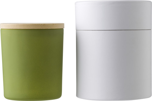 Glaskerze | Deckel aus Bambus und Pflanzenwachs | 46 Std. Brenndauer | 4 verschiedene Aromen | Schwarz Glaskerze | Deckel aus Bambus und Pflanzenwachs | 46 Std. Brenndauer | 4 verschiedene Aromen | Schwarz