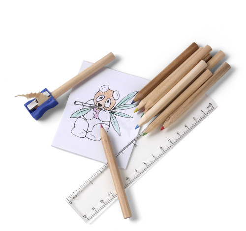 Teken set | Karton | Met 10 kleurpotloden, 15 cm liniaal & puntenslijper | Milieuvriendelijk | custom;multicolor