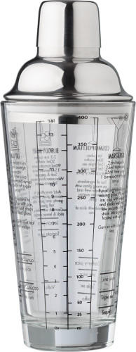 Cocktailshaker | Glas und Edelstahl | 400 ml | Mit gedruckten Cocktailrezepten | Neutral