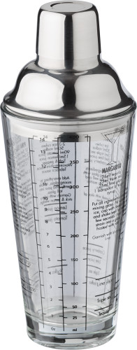 Cocktailshaker | Glas und Edelstahl | 400 ml | Mit gedruckten Cocktailrezepten | Neutral