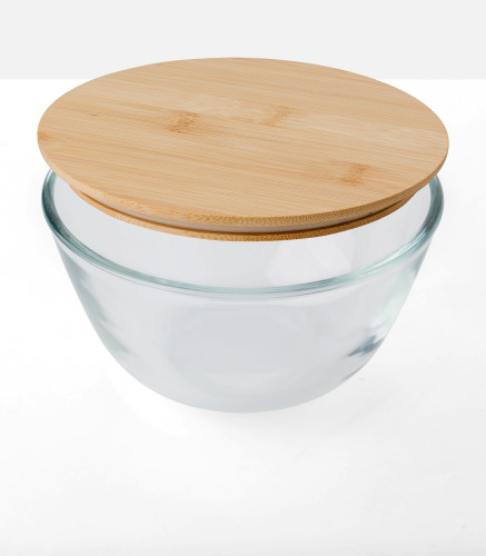 Bol | Verre borosilicate | ø16.8 cm | Couvercle en bambou | Écologique | brun Bol | Verre borosilicate | ø16.8 cm | Couvercle en bambou | Écologique | brun