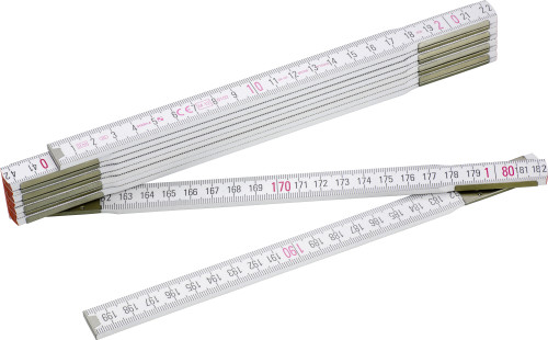 Foldable ruler | Wood | 24.3x1.5x3.6cm | 2m total length | Scale in cm | Protective coating | white