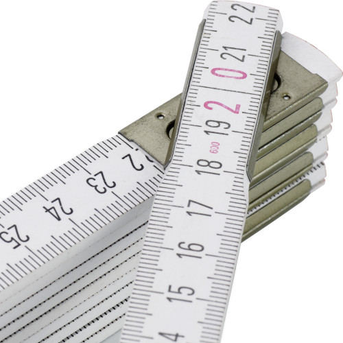 Foldable ruler | Wood | 24.3x1.5x3.6cm | 2m total length | Scale in cm | Protective coating | white