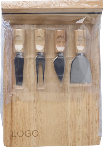 Käsebrett | Holz | 32.5x22.7cm | 5 Accessoires aus Edelstahl | Braun