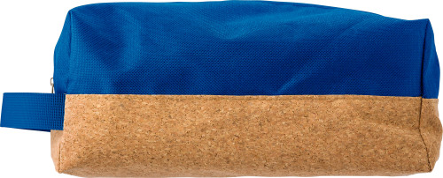Trousse de toilette | Polyester et liège | 24.5x1 x11cm | Fermeture éclair | bleu