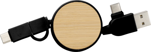 Câble de chargement extensible | Bambou & ABS | Avec USB-C et USB-A | noir