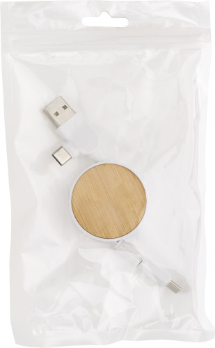 Câble de chargement extensible | Bambou & ABS | Avec USB-C et USB-A | noir Câble de chargement extensible | Bambou & ABS | Avec USB-C et USB-A | noir