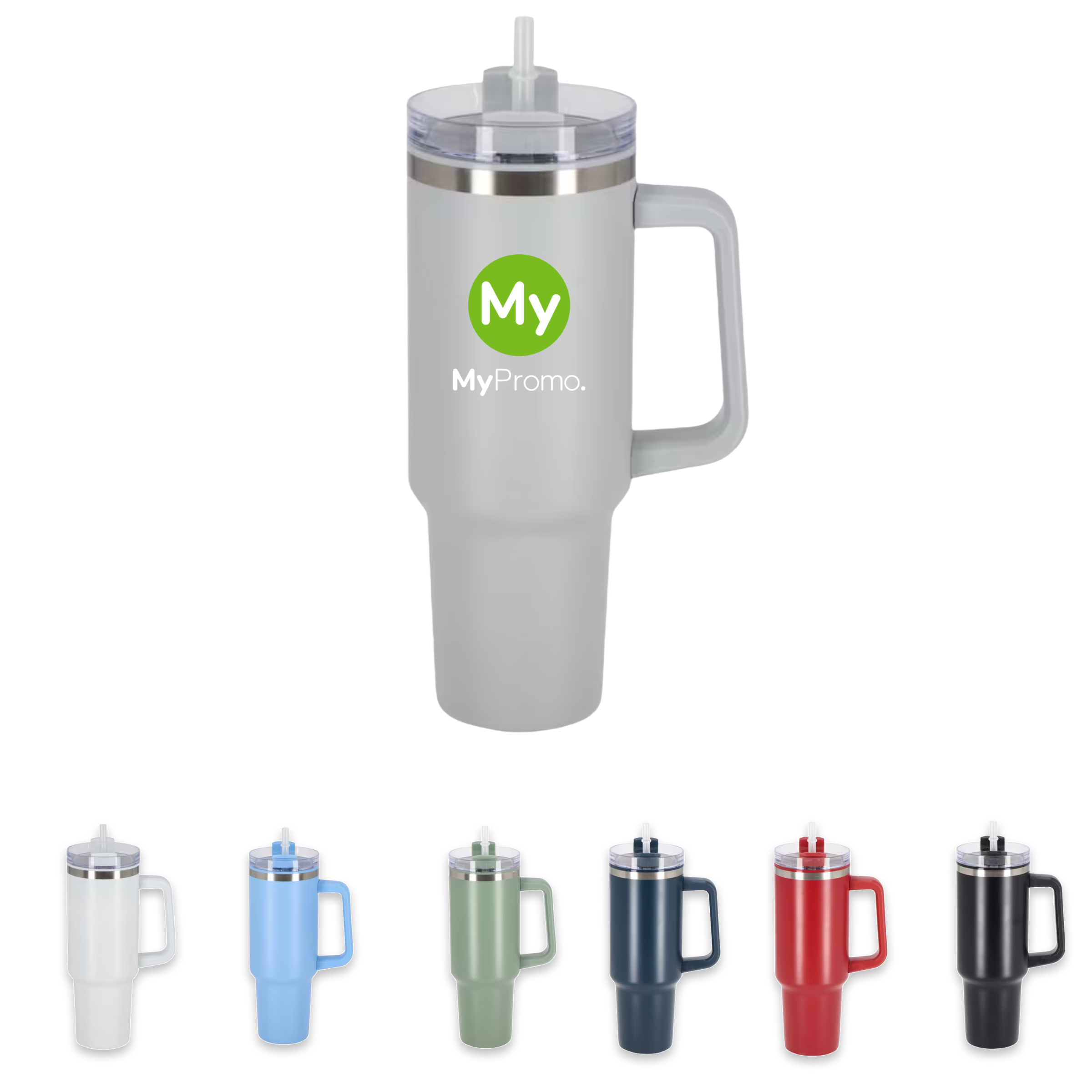 Beker met oor | Roestvrij staal & rPET | 1,2 L | Rietje | Stanley-lookalike