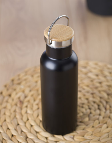 Thermosfles | Roestvrij staal | 500ml | Bamboe schroefdop | zwart Thermosfles | Roestvrij staal | 500ml | Bamboe schroefdop | zwart
