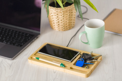 Organiser with wireless charging | Bamboo | 5W | Incl USB charging cable | bamboo Organiser with wireless charging | Bamboo | 5W | Incl USB charging cable | bamboo