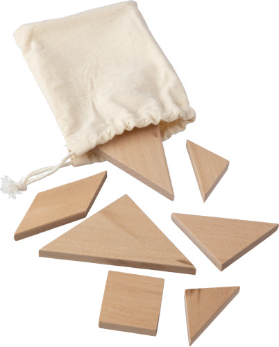 Tangram puzzle | Wood | With cotton pouch | Full colour | brown