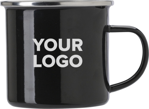 Mug | Émail | 350 ml | Bord en acier inoxydable | noir Mug | Émail | 350 ml | Bord en acier inoxydable | noir