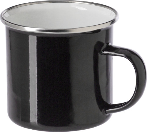 Mug | Émail | 350 ml | Bord en acier inoxydable | noir Mug | Émail | 350 ml | Bord en acier inoxydable | noir