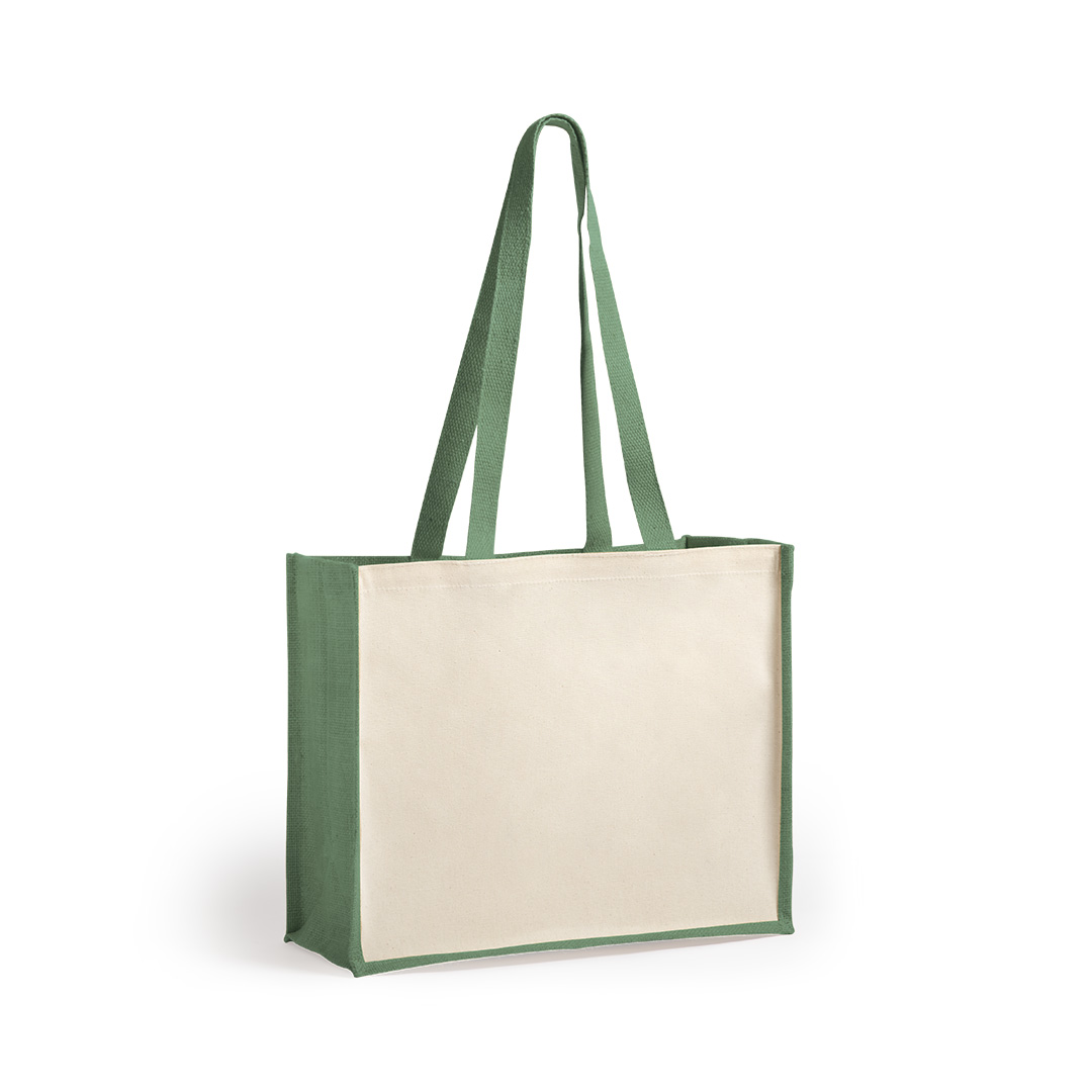 Sac | Jute laminée & coton | 39x31,5x16 cm | Anses renforcées de 76 cm | Charge max. 12 kg | Vert Sac | Jute laminée & coton | 39x31,5x16 cm | Anses renforcées de 76 cm | Charge max. 12 kg | Vert