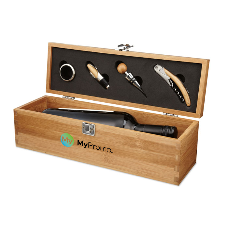 Wine set | Bamboo | 4 pcs | The box can contain 1 bottle