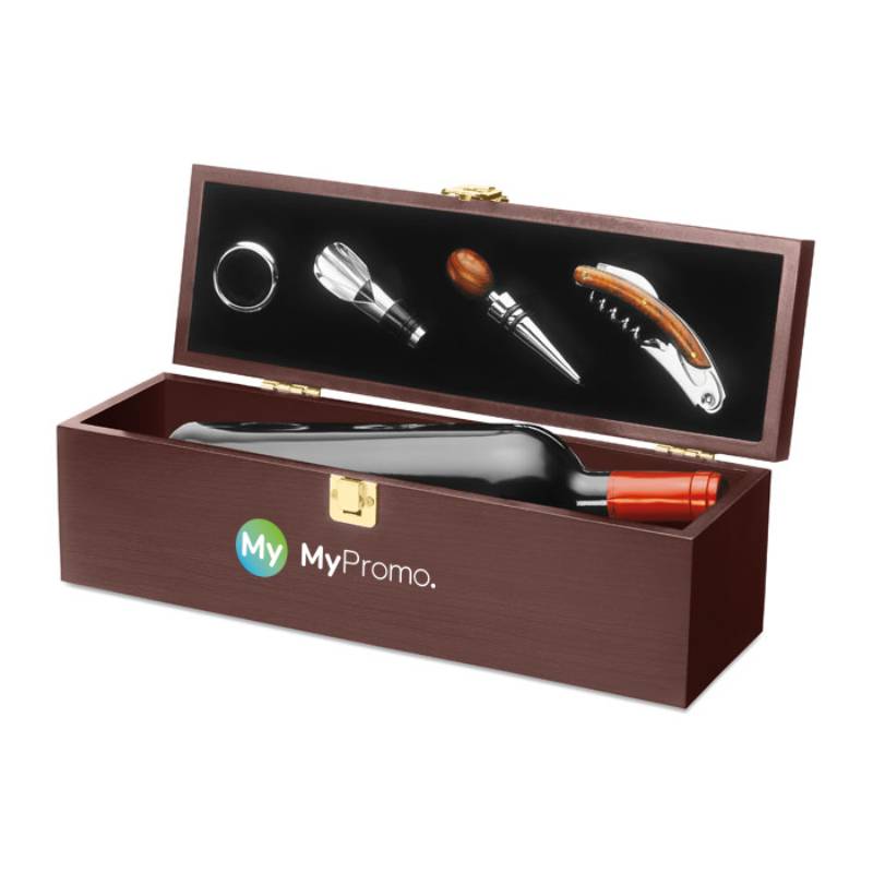 Wine gift box | Incl. 4 accessories | Dark wood