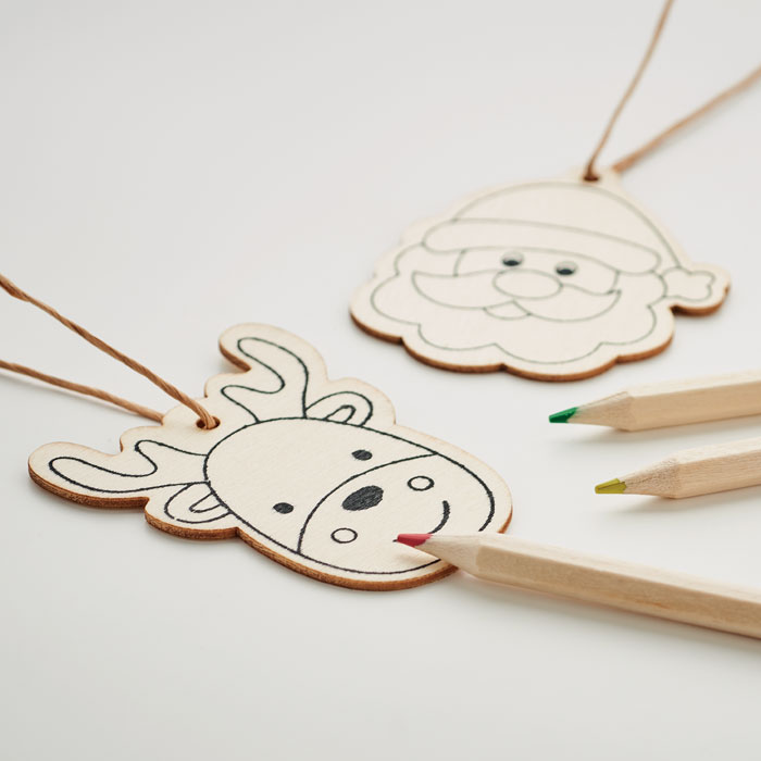 Weihnachtsschmuck | Holz | 3er-Set | Mit 4 Buntstiften