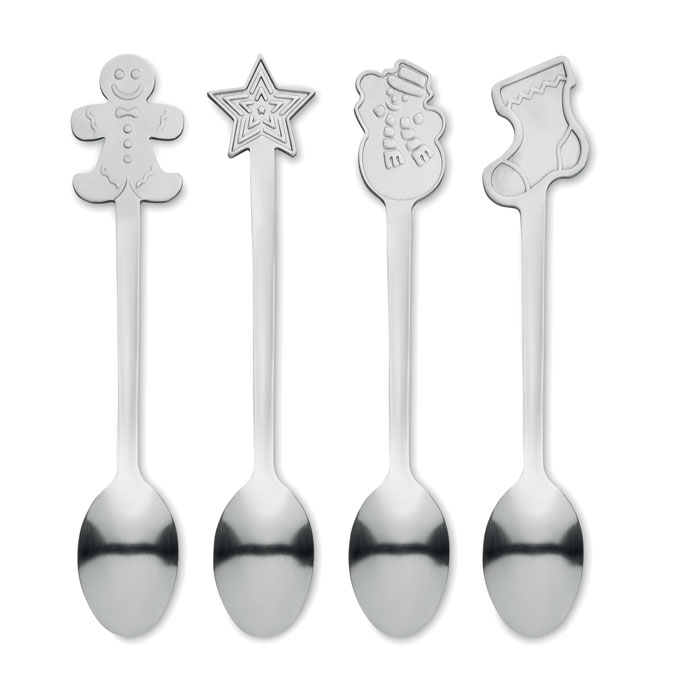 Cuillères à thé de Noël | Acier inoxydable | Lot de 4 | Impression uniquement sur la boîte