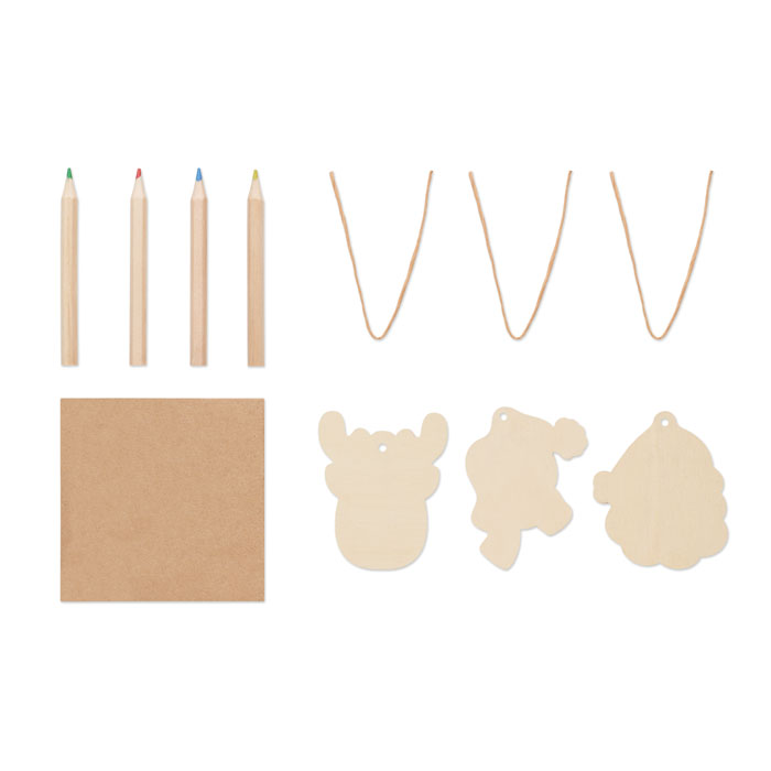 Weihnachtsschmuck | Holz | 3er-Set | Mit 4 Buntstiften