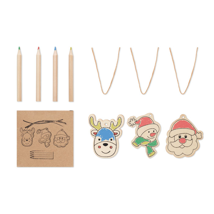 Weihnachtsschmuck | Holz | 3er-Set | Mit 4 Buntstiften