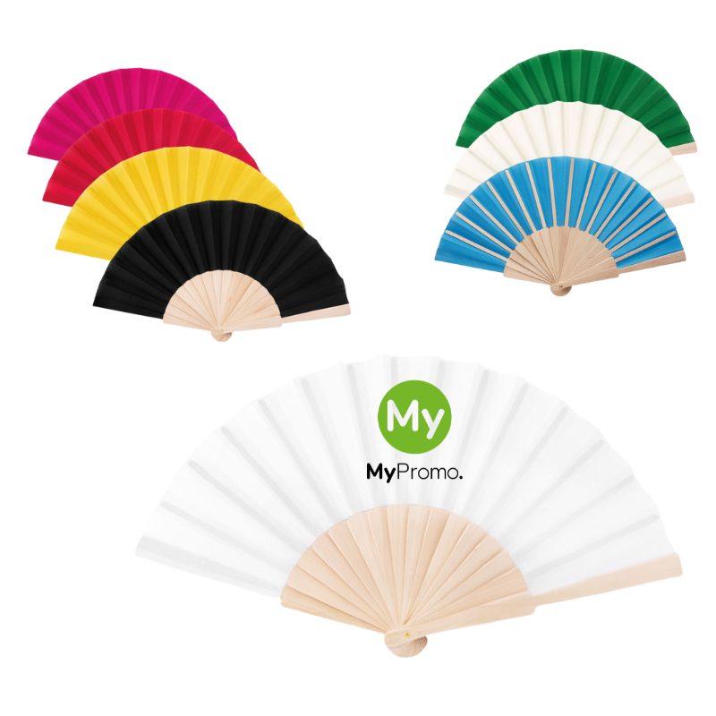 Hand fan | Sustainable wood and polyester | Wide range of colours | Cheap