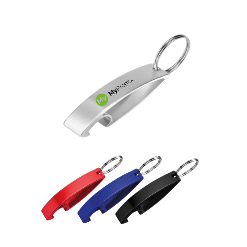 Flaschenöffner | Schlüsselanhänger | Metallische Oberfläche | Gebogenes Design