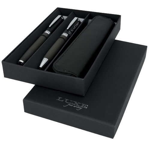 Duo-Stift-Geschenkset mit Etui | Mit bedruckter Karbonfaser | Metall