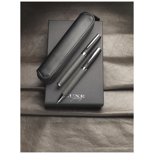 Duo-Stift-Geschenkset mit Etui | Mit bedruckter Karbonfaser | Metall