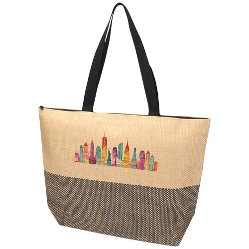 Tragetasche | FSC-zertifiziertes gewebtes Strohpapier | Reißverschluss | 30 cm lange Griffe