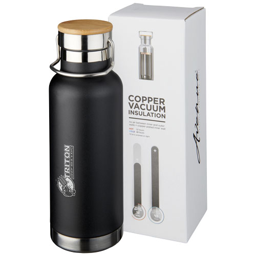 Thermo sports bottle | Stainless steel | 480 ml | Wood detail | solid black Thermo sports bottle | Stainless steel | 480 ml | Wood detail | solid black