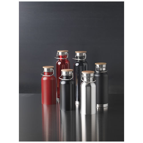 Thermo sports bottle | Stainless steel | 480 ml | Wood detail | solid black Thermo sports bottle | Stainless steel | 480 ml | Wood detail | solid black