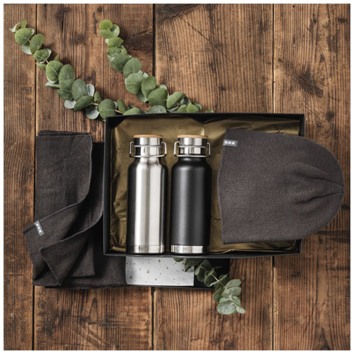 Thermo sports bottle | Stainless steel | 480 ml | Wood detail | solid black Thermo sports bottle | Stainless steel | 480 ml | Wood detail | solid black