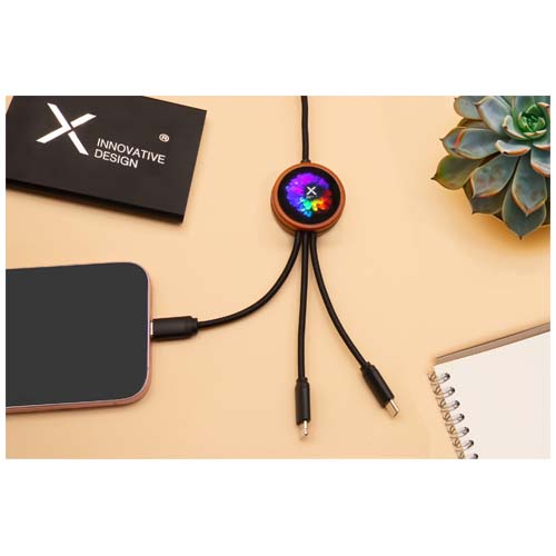 5-in-1 oplaadkabel | Bamboo & rPet | Oplichtend logo | Ronde behuizing | hout 5-in-1 oplaadkabel | Bamboo & rPet | Oplichtend logo | Ronde behuizing | hout
