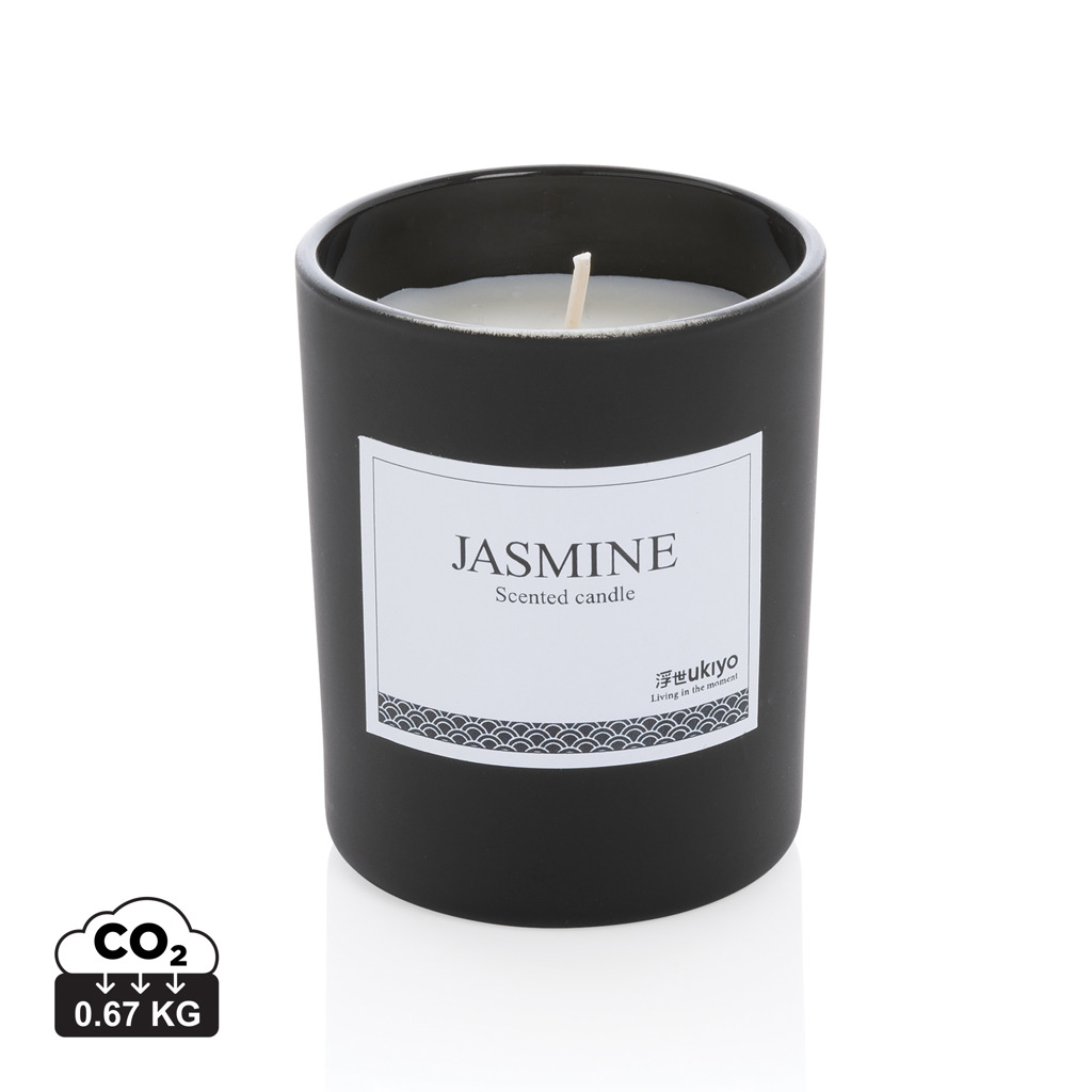 Jasmine scented candle | Glass & Bamboo | Elegant pot | black