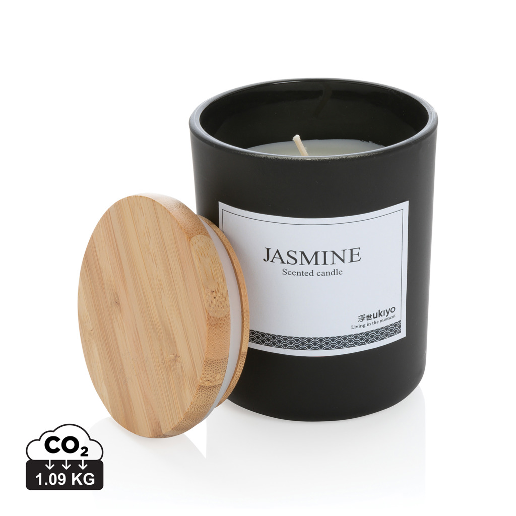 Luxurious scented candle | Jasmine scent | Bamboo lid | Elegant jar | black
